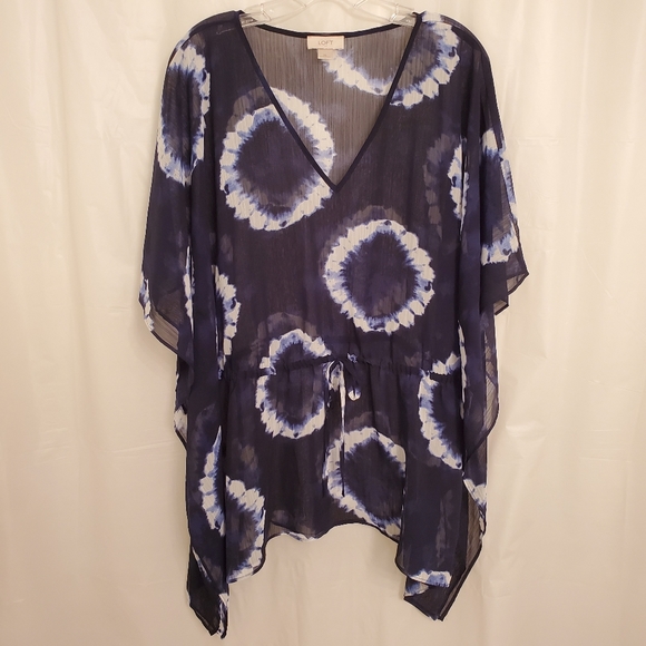 LOFT Tops - Loft Sheer Navy Blue Tie Dye Coverup NWOT Sz XL